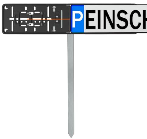 Parkplatzkennzeichen Wunschtext Parkplatzschild mit Halterung zum Einschieben Parkplatz-Kennzeichnung bis zu 17 Zeichen Kennzeichen P-Kennzeichen Schild Wunschprägung Einschlagpfosten Edelstahl