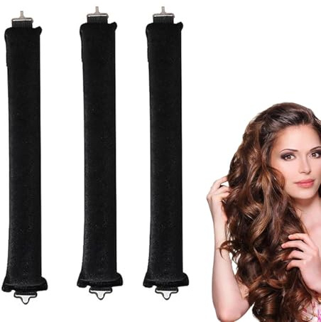 Margolongte Hitzefreies Lockenwickler-Set über Nacht – Extra große Samt-Stäbe (Ø 2,9 cm) mit Stirnband für Blowout-Locken, ohne Hitzeschäden, ideal für alle Haarlängen (schwarz)