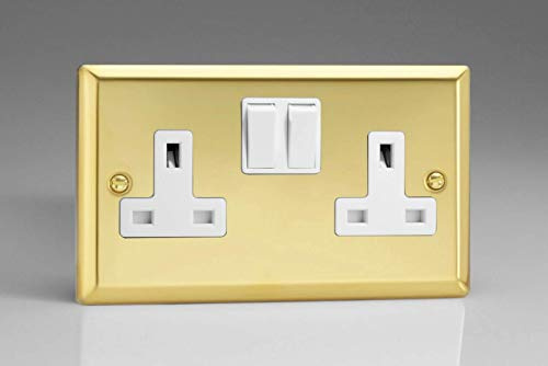 Varilight XV5W 13A Switched Socket Victorian Brass White 2 Gang,91x150x31mm