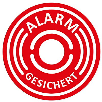 iSecur 5er Alarm-gesichert Aufkleber Ø 4 cm Fenster-Scheibe innen - hin463 | Achtung Gebäude Objekt besitzt Alarmanlage, Fenster-Scheibe Tür, innenklebend hinter Glas, Druck außen sichtbar, UV-beständig