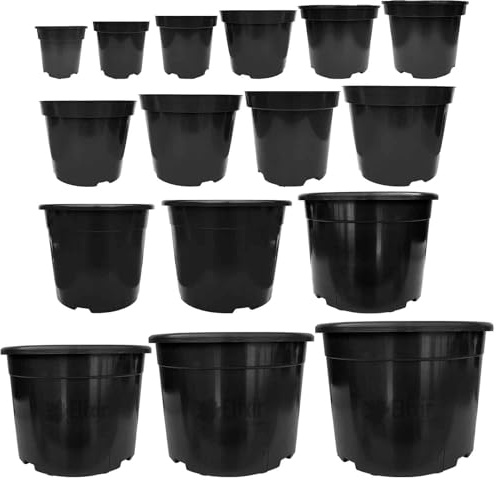 Elixir Gardens Round Black Recycled Plastic Garden Plant/Shrub/Flower Pots with Reinforced Rim | Various sizes (1 to 60 litres) & various quantities available (from 2 to 1000) 15L x 2