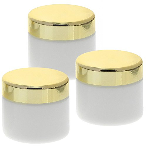 3 weiße Glas-Tiegel 100ml mit goldenem Deckel Kosmetex Kosmetik-Dose, Salbentiegel, Cremedose, 3x Deckel-Gold