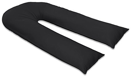 sleepdove 9Ft Large U Pillow Body/Bolster Support Maternity Pregnancy Support Pillow with Free Removable Cotton Blend Breathable Zip Cover - Made in UK (Black)