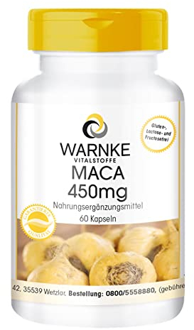 Maca 450mg - altamente dosata e vegana - estratto di radice di Maca gialla - 4500mg per dose giornaliera - 60 capsule | Warnke Vitalstoffe - Qualità da farmacia tedesca