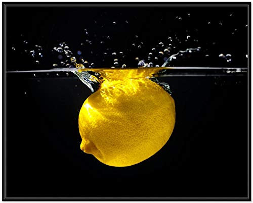 Wallario Wandbild - Zitrone im Wasser - Frisches Obst für die Küche in Premiumqualität, Poster mit schwarzem Rahmen, Größe: 40 x 50 cm