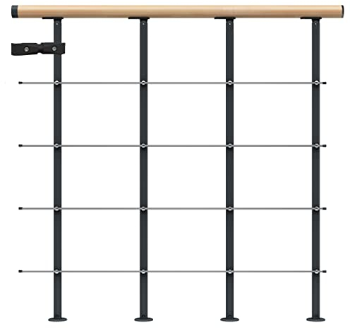 DOLLE Brüstungsgeländer für Mittelholmtreppe Geländer Starter-Set 1 Meter Handlauf Buche lackiert Pfosten in Anthrazit (RAL 7016)