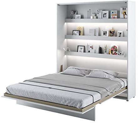 Schrankbett Bed Concept, Wandklappbett mit Lattenrost, V-Bett, Wandbett Bettschrank Schrank mit integriertem Klappbett Funktionsbett (BC-13, 180 x 200 cm, Weiß/Weiß Hochglanz, Vertical)