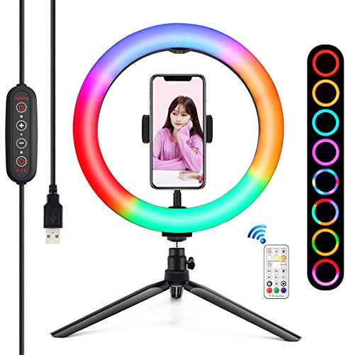 PULUZ Marquee RGBWW Light Kits, 10 inch Marquee LED RGBWW Light & Desktop Tripod Mount 168 LED Dual-color Temperature Dimmable Ring Vlogging Photography Video Lights with Remote Control for YouTube