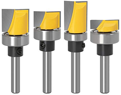 Gasea 4pcs Flush Trim Hinge Mortising Template Router Bit Set Ball Bearing | 1/4 Shank Woodworking Milling Cutter Tool 13/16 7/16 5/8 1/4