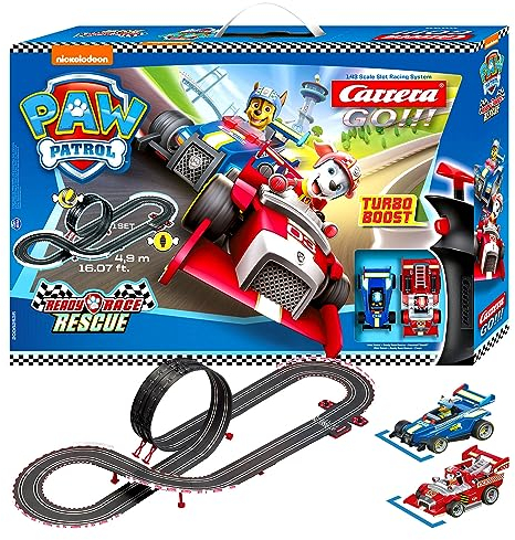 Carrera GO!!! PAW Patrol - Ready Race Rescue Set |2 Slotcars inkl. 2 Handregler mit Turbo-Knopf | Inklusive Chase und Marshall | 4,9 m Streckenlänge mit Looping und Rundenzähler | Maßstab 1:43