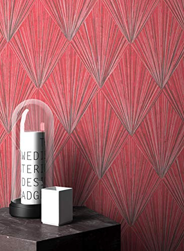 NEWROOM Tapete Rot Vlies Art Deco Strahlen - Grafisch Geometrisch Mustertapete für Wohnzimmer Schlafzimmer