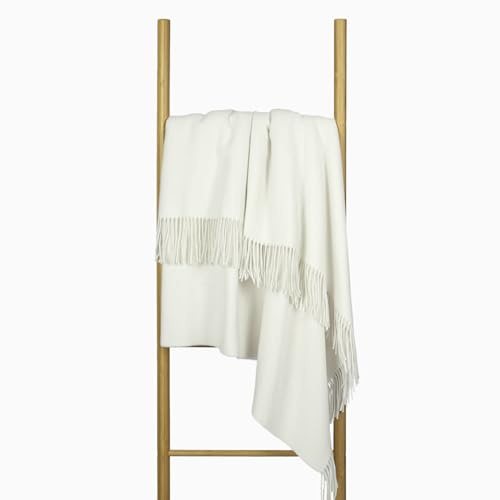 Merino Wolldecke 140x200 – Weiche Merino Decke mit 10% Kaschmir – Luxuriöse Schafwolldecke mit Tasseln – Warme Wolldecke für Sofa, Bett & Outdoor – Stylish Weiche Kuscheldecke - Nostra Wolldecken
