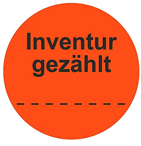 Inventuretiketten, Inventuraufkleber Inventur gezählt - Durchmesser 50 mm - 1000 Stück (Leuchtrot)