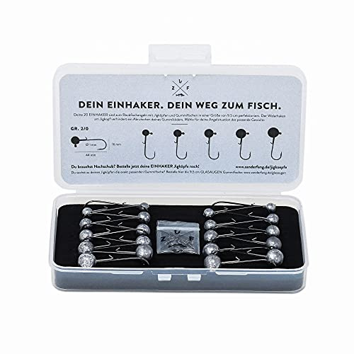 Zanderfang Jigköpfe 2/0 & 4/0 – 20 Jigköpfe für Gummiköder | 2 Hakengrößen • 20 Jigköpfe • 10 Snaps • für Gummifische von 8 - 13 cm