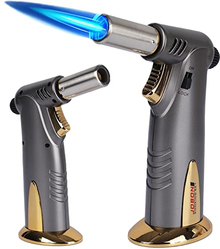 Torcia a butano, Premium doppia fiamma grande torcia accendino da cucina con blocco di sicurezza regolabile ricaricabile Soffio culinario multiuso