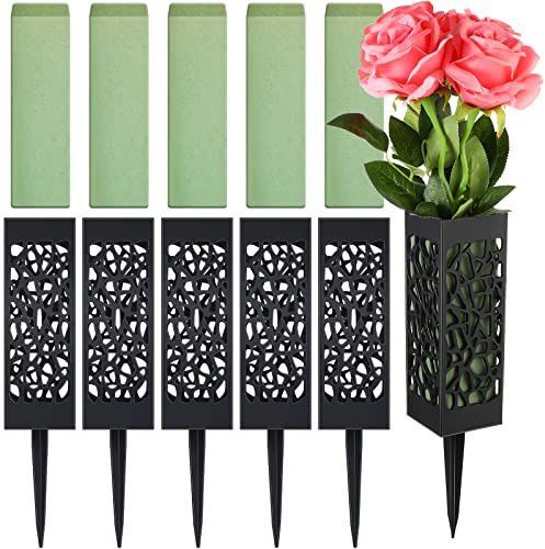 Remerry 12 Pack Cemetery Vases with Spikes & Foam Inserts 12 Inch Plastic Memorial Grave Vases with Drainage Holes Outdoor In-ground Floral Holders for Headstone Gravestone Decorations