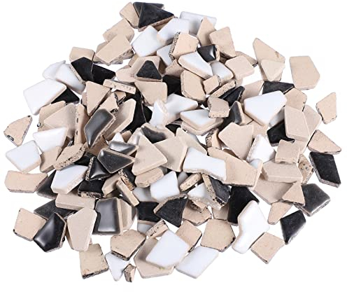 FOMIYES Pietre per mosaico fai da te in ceramica, pietre per mosaico fai da te, 200 g, colore nero e bianco, mosaici in ceramica, irregolari, materiale fai da te, adulti, decorazione per la casa