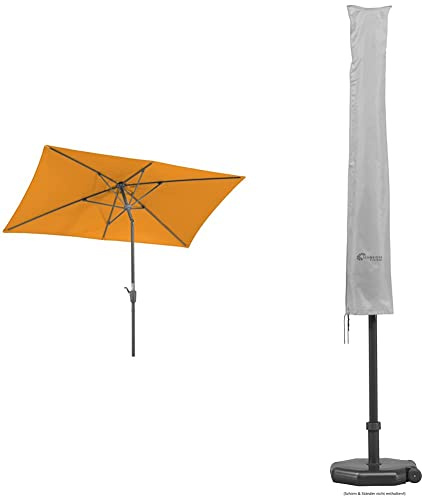 Schneider Sonnenschirm Tunis, mandarine, 270 x 150 cm rechteckig, 742-75, Gestell Stahl, 5.8 kg Schutzhülle für Sonnenschirme bis 300 cm Ø, 821-00, silbergrau, 177 x 26/34 cm, 0.3 kg