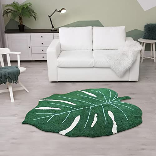 HGUIM Bathroom Monstera Leaf Rug 80x120cm Non Slip Plant leaf Shaped bath mat Soft Green Bathroom Rug Floor Carpet for Doormats Shower Birthday Party Decor