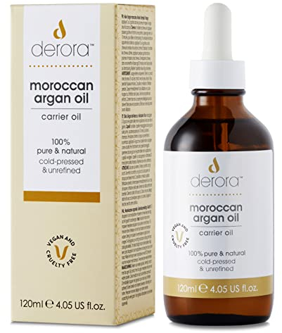 Derora marokkanisches Arganöl, Pflegt Haut, Haare und Nägel, Antialterung, 100% rein, Kaltgepresst & unraffiniert, Natürlich, Antioxidans & reich an Omega 6 & Vitamin E (120ml)