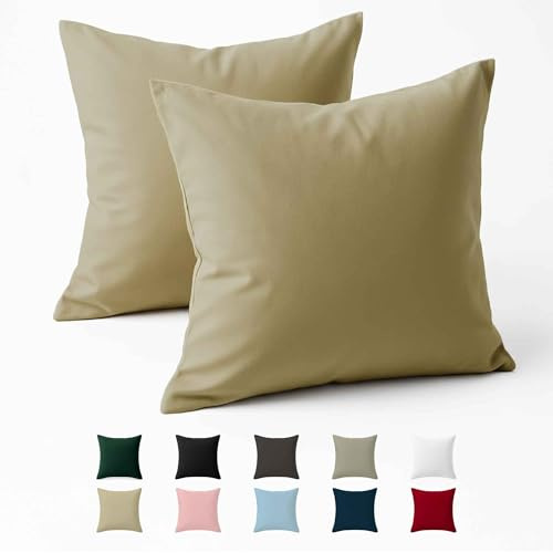 Funda de Almohada 50x50 Algodón Reforzado (Pack de 2) - Beige - Tela Apretada de 57 Hilos/cm² - Funda Almohada 50 x 50 - Certificación Oeko Tex - Dreamzie