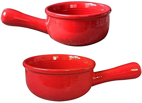 YZJSSL French onion soup bowls with handles, durable ceramic pots, suitable for soup, chilli, beef stew, muesli, red||2 pcs