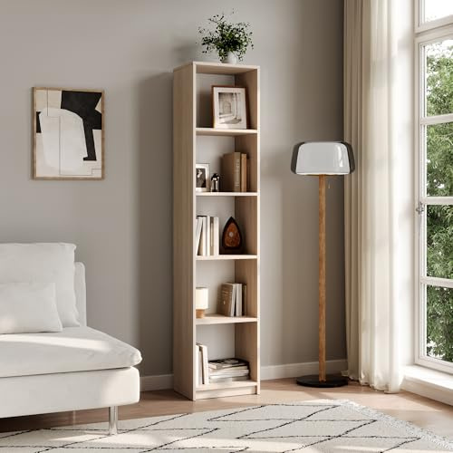 Home Collective Bücherregal Aktenregal Standregal Raumteiler Sonoma-Eiche mit 5 offenen Fächern aus MDF Holz | Breite 40 cm