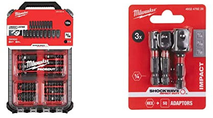 Milwaukee 4932480946 3/8 Drive Packout Deep Impact Shockwave Socket Set 19 Piece & Shockwave Impact Socket Adaptor Set (3pc)