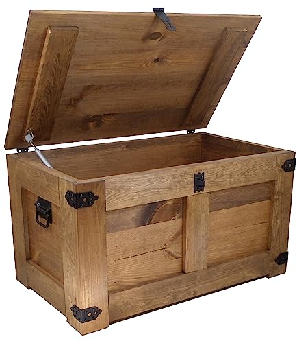CREATIVE COOPER holzbox, schatztruhe, aufbewahrungsbox, betttruhe, rustikal truhentisch, couchtisch, spielzeugkiste, 77x49x45 cm, Handarbeit holztruhe, Eco Holzöl Braun