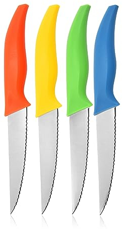 Astylway Multicolor Steakmesser 4 Stück, Spülmaschinenfest Tafelmesser Grün Gemüsemesser Orange Küchenmesser set Gelb frühstücksmesser Blau Allzweckmesser aus Edelstahl mit Ergonomischem Griff