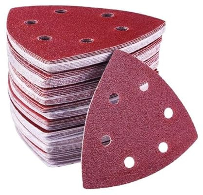 AUNHOKE Mouse Sander Pads Triangle Sanding Pads Electric Sandpaper 60 Pcs | 93x93x93 mm Detail Sanding Sheets with Hook and Loop for Bosch Multi-Sander, 40/60/80/120/180/240 Grits, 6 Holes