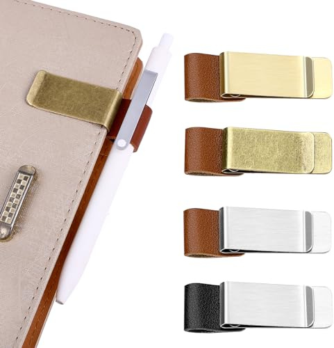 Giantree Pennögla-hållare, 4 st metallpennhållare anteckningsbok läder retro anteckningsbok med klämmor för journal planerare urklipp kontor ficka kalender