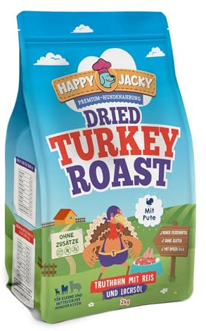 HAPPY JACKY | sensitives Premium-Trockenfutter für kleine Hunde | ohne Gluten | ohne Konservierungsstoffe | Zuckerfrei | speziell für kleine Hunde entwickelt (2kg, Truthahn)