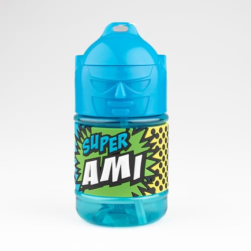 Personalisierte Kindertrinkflasche, Wasserflasche mit Strohhalm - Super Freund