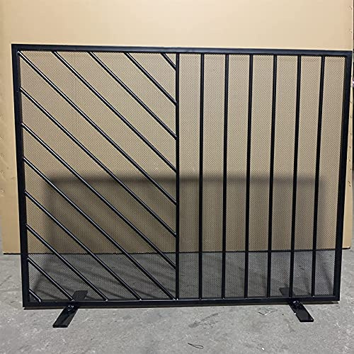 Großer Kaminschutz, flach, 29,9 Zoll hoch – robuste Netzabdeckung aus Schmiedeeisen, massiver Kaminschutz aus Stahl, moderner Funkenschutz, schwarz Present