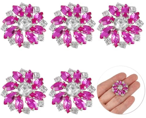 FINGERINSPIRE 6 Stück Fuchsia Silberne Blumen Strass Knöpfe Aus Legierung 26 mm Blumenstrauß Strass Knöpfe Mit 1 Löchern Und Flacher Rückseite Kristallverzierungen Schneeflocken Knopf Mit Klaue