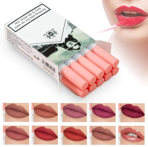 10 PCS Rouge à Lèvres,Rouge À Lèvres En Forme De Cigarettes,Set Rouge À Lèvres Mat,Mat Velours,Imperméable Longue Durée,maquillage pour les lèvres longue durée pour les filles et les femmes