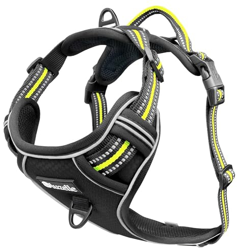 bluzelle Hundegeschirr für mittelgroße Hunde, Reflektierendes Brustgeschirr mit Griff & Tasche für GPS Tracker, Anti-Zug Hundeweste Hund-Warnweste, Atmungsaktiv Reflektor-Gurte, M, Schwarz 2