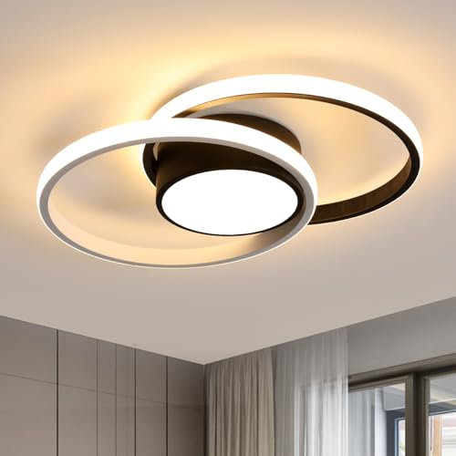 SENQIU Deckenlampe LED, 42W 4700LM Moderne LED Deckenleuchte Runde, Schwarz Acryl Deckenbeleuchtung für Wohnzimmer Schlafzimmer Küche Badezimmer, Warmweißes Licht 3000K, 40CM