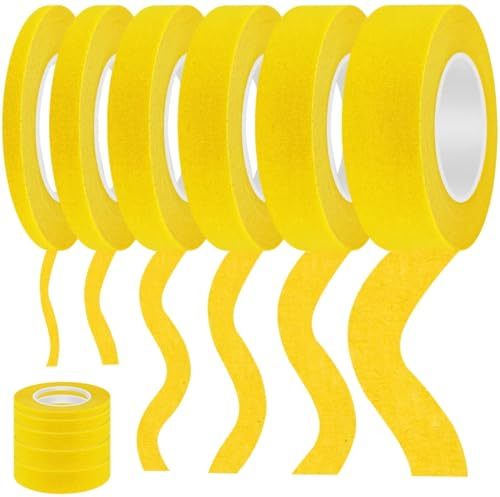 Nadinsta 11 Rotoli di Nastro Carta, Nastro Carta, Nastro Carta Imbianchino, Nastro Adesivo Carta 5/7/10/12/15/20mm x 20m per Mascheratura Pittura, Verniciatura, Ristrutturare (Giallo) ﻿