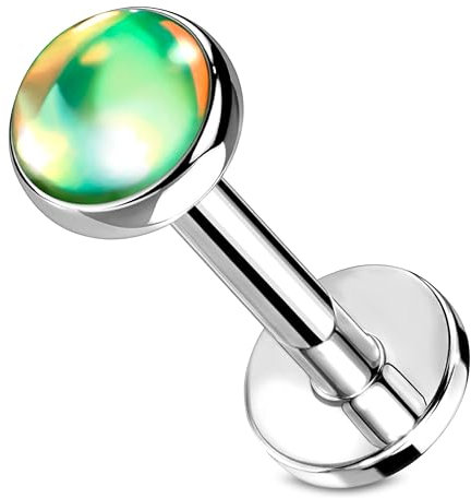 Stachelkleid Labret Piercing Opal Chirurgenstahl 316l 1,2mm Größe Ohrstecker Helix Tragus Nasenpiercing Universalpiercing Lippenpiercing Innengewinde Farben 6/ 8mm Lang Silber/Grün, 6 mm