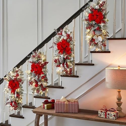 2 Pezzi Corona per Scale di Natale con Ghirlanda Luminosa, Ghirlanda Luminosa per Scale, Camino, Decorazioni di Natale
