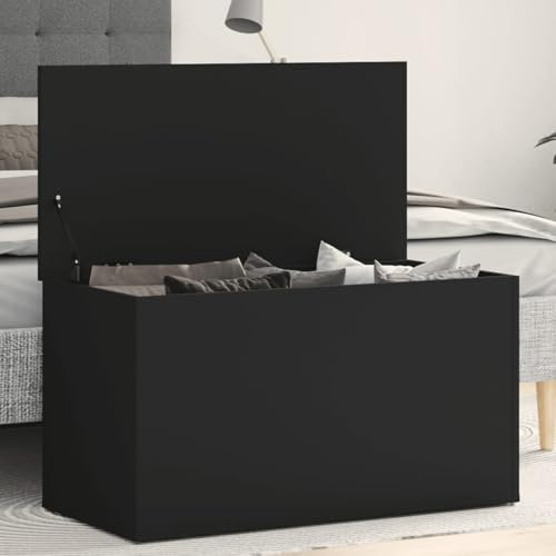 ShGaxin Coffre de rangement, coffre à jouets, coffre de rangement pour chambre, meuble type coffre avec siège, meuble de rangement, bois contreplaqué noir 84 x 42 x 46 cm