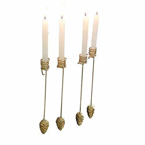 Loberon Kerzenhalter 4er Set Norélie, Gold | Einfaches Einhängen an Gefäßrändern, Nostalgische Note, Geeignet für Stabkerzen, Kerzenständer, Dekoration, Eisen