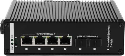 Hookurity Switch Industriale su Guida DIN Gigabit Ethernet 2 Slot for Fibra SFP 100/1000 4 Porte RJ45 10/100/1000M Switch Poe industriali gestiti Montaggio su Guida