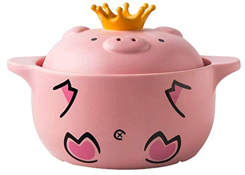 CVQJL Ceramic Casserole Dish with Lid， Cartoon Pattern Ceramic Round Dish Casserole/Clay Pot/Earthen Pot/Ceramic Cookware with Lid Heat-Resistant Casserole Dishes Casserole Fashion Ceramic (Pink 6L)
