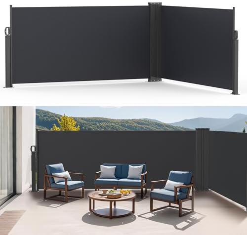 Seitenmarkise Ausziehbar,Seitenrollo Markise，Doppelseitenmarkise,Wandmakise,Sichtschutz,Rostbeständig,Windschutz,UV-Schutz,Sonnenschutz,Blickdicht Markise für Balkon,Terrasse,Garten,1.6 x6 m,Anthrazit