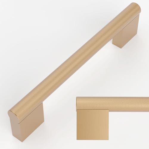 Amerdeco 10 Stück Gerändelte Schrankgriffe Champagner Bronze, 128mm Lochabstand, Türgriffe für Küche, Schubladen und Kommode