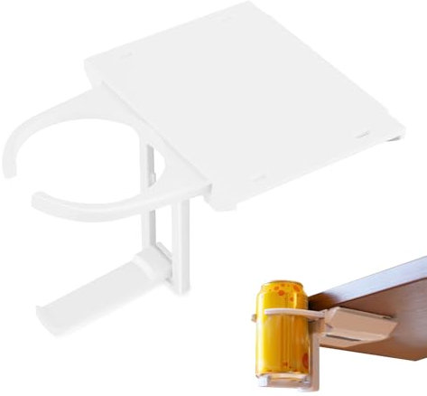 Portavasos de Escritorio, Ajustable Soporte Tazas de Escritorio, Porta Vasos Mesa de Clip, Universal Portavaso Bebidas Mesas para Hogar y Oficina, 1 Piezas, Blanco