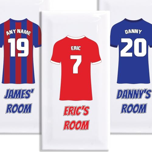 Premium Personalised Ceramic Football Children's Door Wall Plaque Sign (200mm x 100mm) Football Club Shirt Style Premier Custom Gift Your Own Name/Number - CUSTOMISE ONLINE